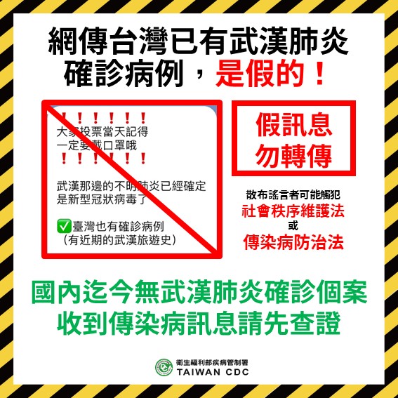 網傳台灣已有武漢肺炎確診病例，是假的！